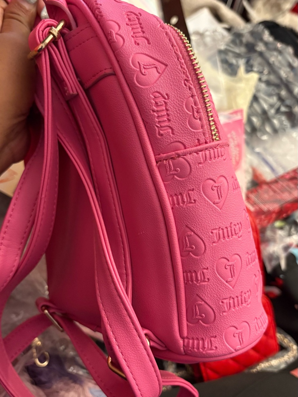 Juicy Couture Hot Pink Embossed Mini Backpack with Gold Chain - Picture 5 of 6